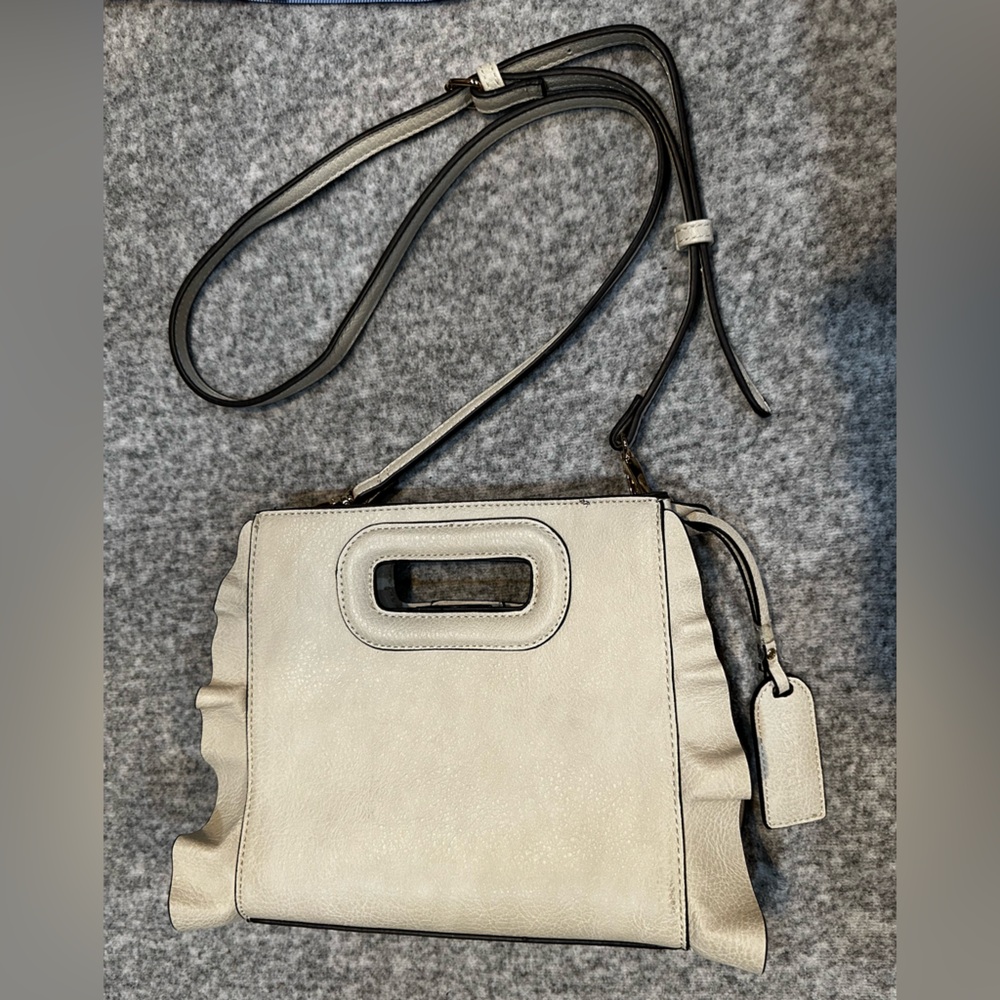 Sole Society Women's Leather Crossbody Bag Beige Cream, Ruffled Edges. Clean.